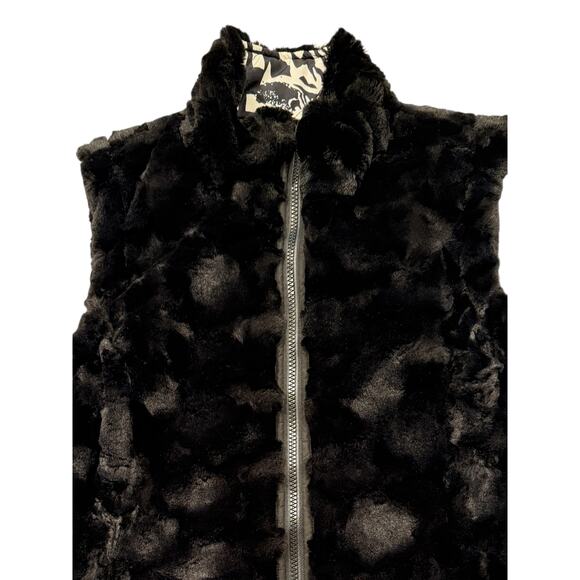 Reversible Vest Small Animal Print & Faux Fur Black Zip Up Sleeveless Jacket - Picture 3 of 5